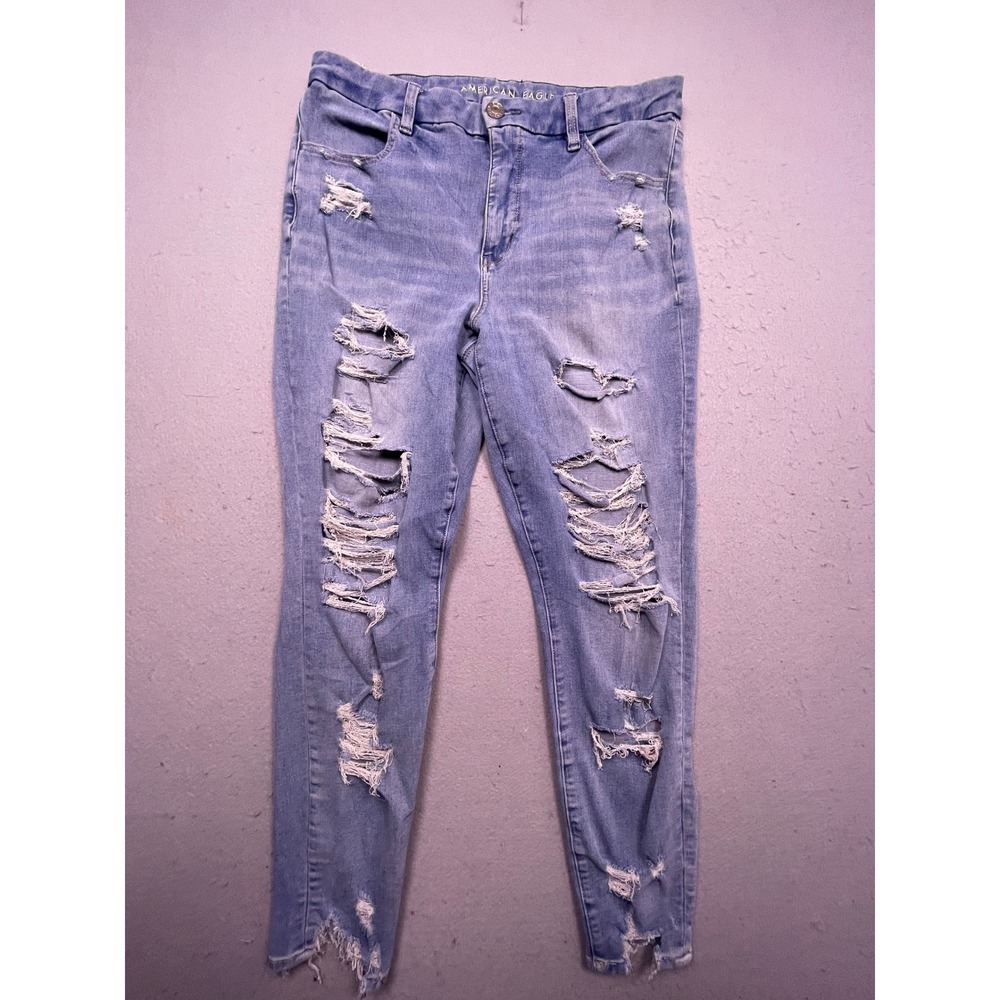 American Eagle The Dream Jean Cotton Light Wash Distressed 12 Regular Womens